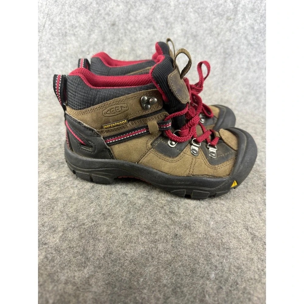 KEEN Targhee Waterproof Hiking Boots Kids Size 1 Brown Black Red 1007839